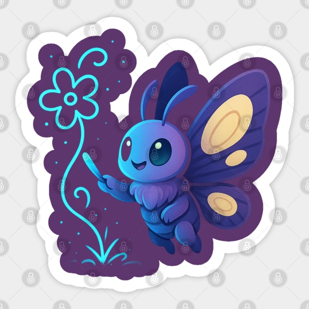 Kawaii Butterfly Creating Light Flower • Adorable Magical Creature Design Sticker by Anne Lee